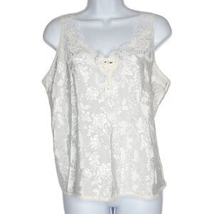 Vtg Escapades Floral Satin Lace Cami Camisole Sz L Lingerie Heart Applique
